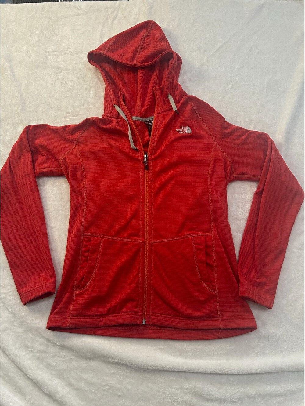 North Face Women's Hooded Full Zip Fleece Hoodie Jacket Red Size M